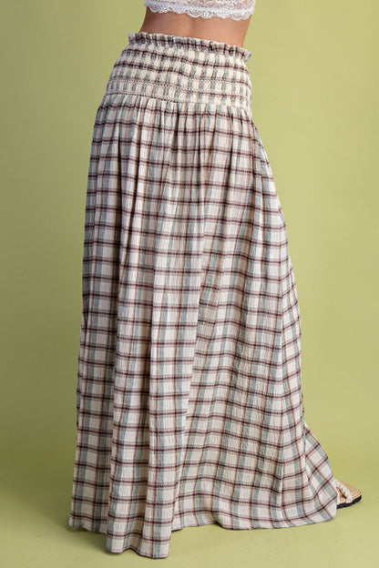Smocked Plaid Maxi Skirt