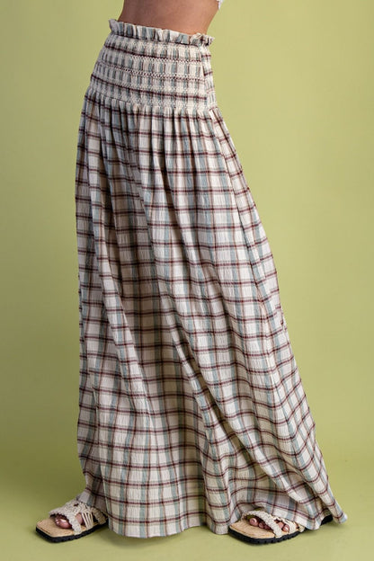 Smocked Plaid Maxi Skirt