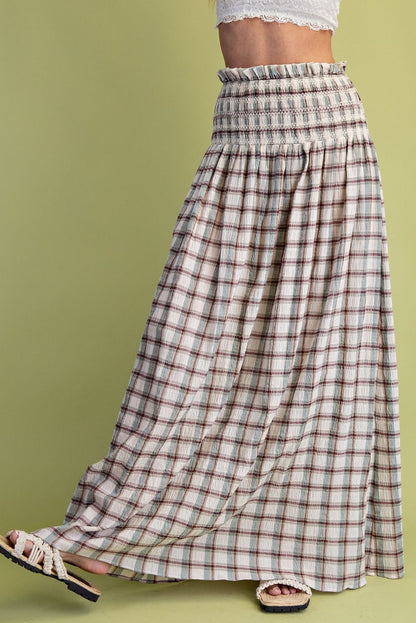 Smocked Plaid Maxi Skirt