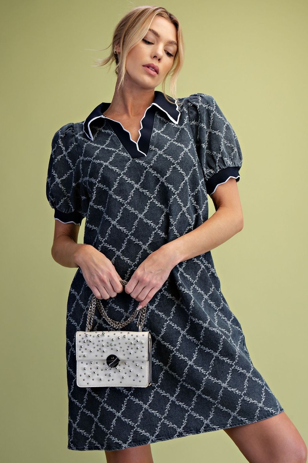 Washed Diamond Denim Dress