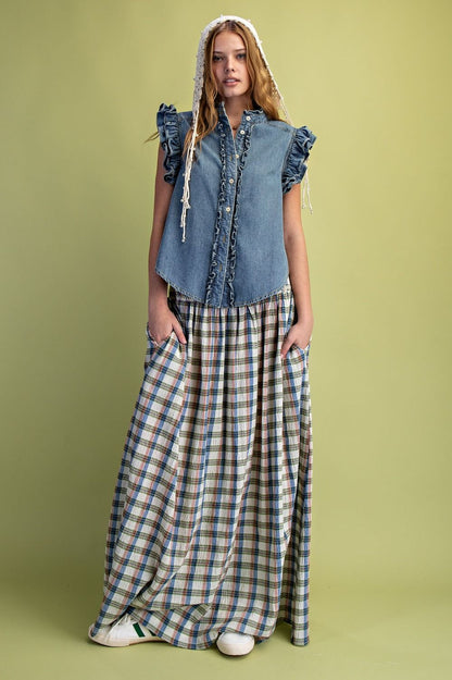 Cap Sleeve Denim Button Down