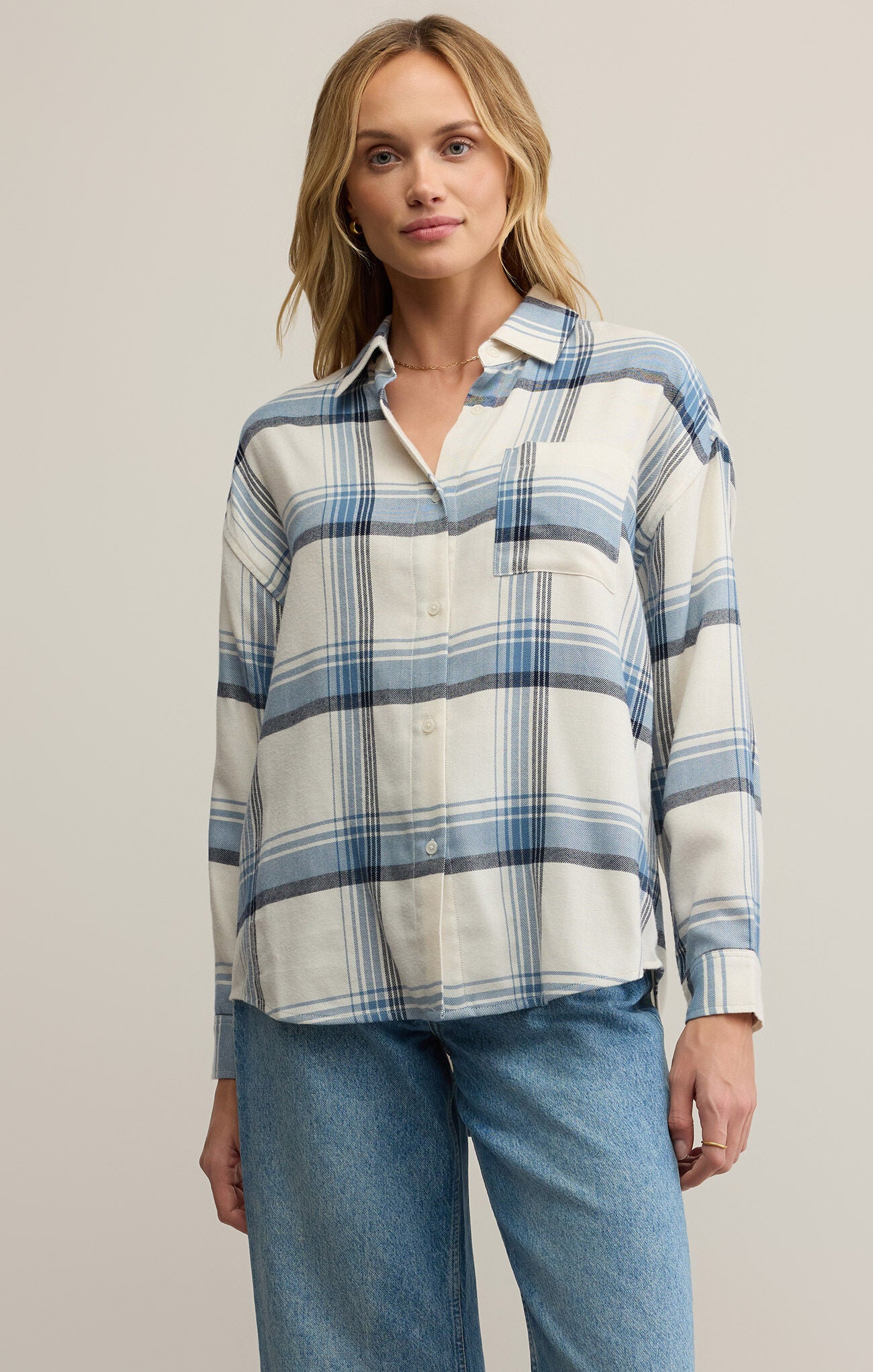 River Plaid Button Up in Vintage Indigo