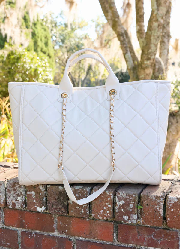 Melissa Tote Bag in Cream Quilted