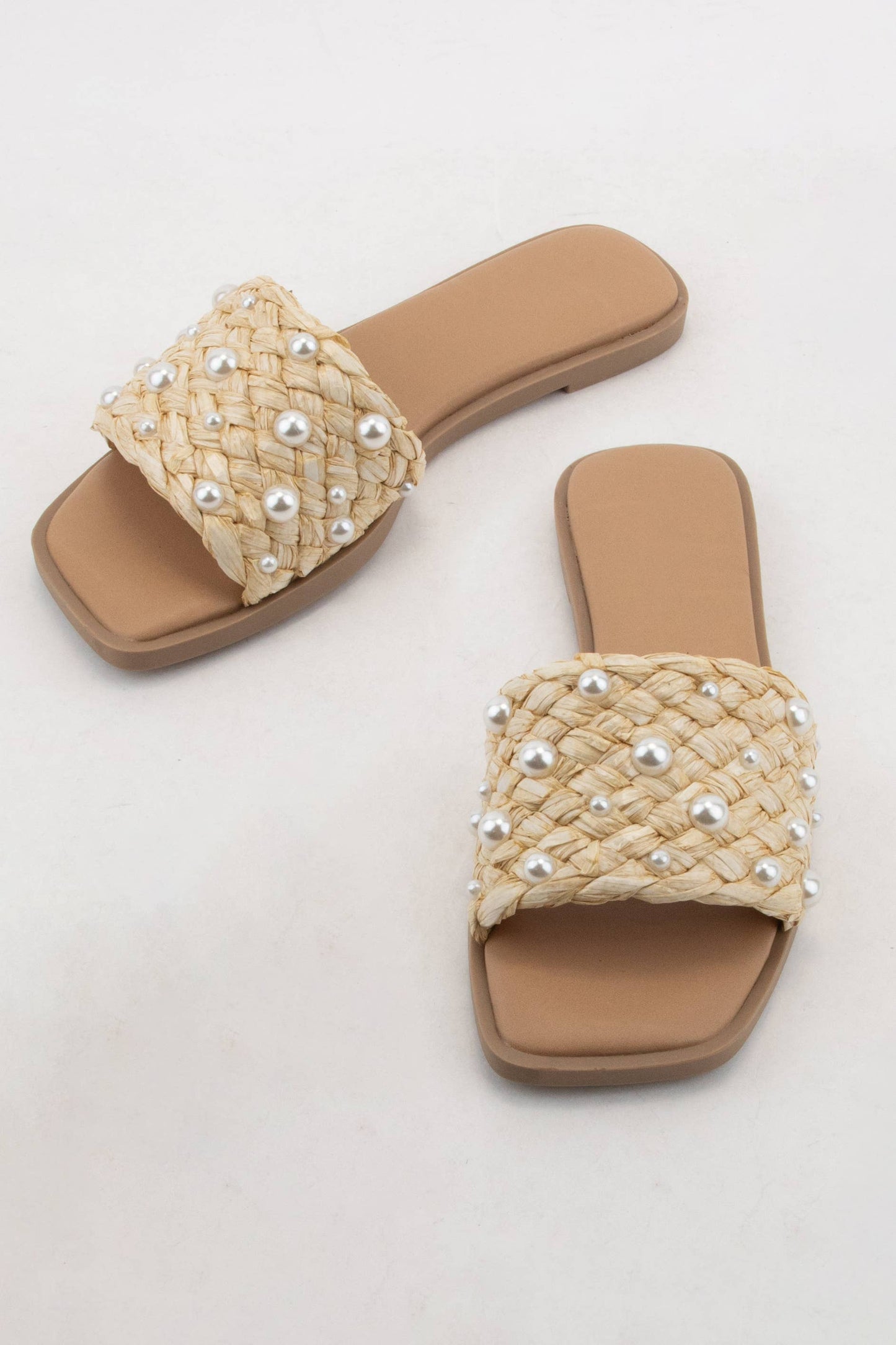 Raffia Pearl Slide Sandal