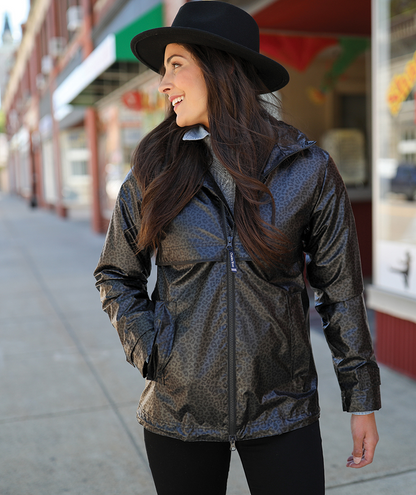 Charles River Women's New Englander Rain Jacket-Black Leopard