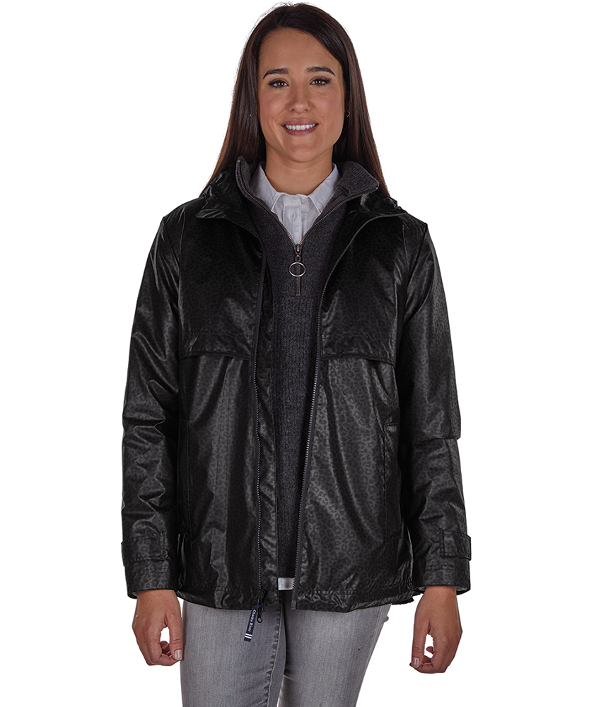 Charles River Women's New Englander Rain Jacket-Black Leopard