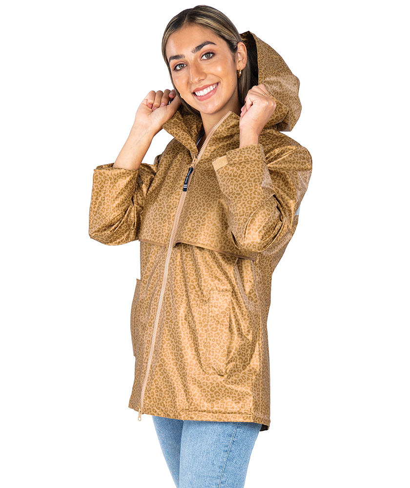 Charles River Women's New Englander Rain Jacket-Gold Leopard