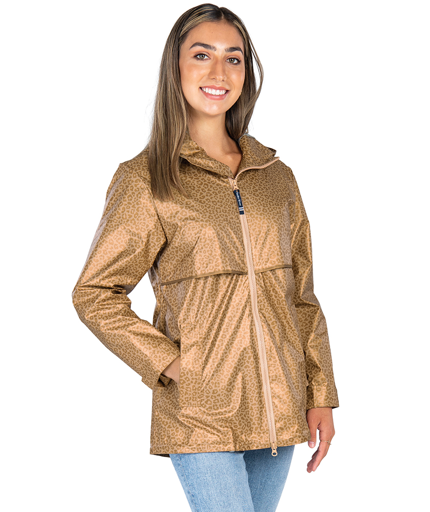 Charles River Women's New Englander Rain Jacket-Gold Leopard