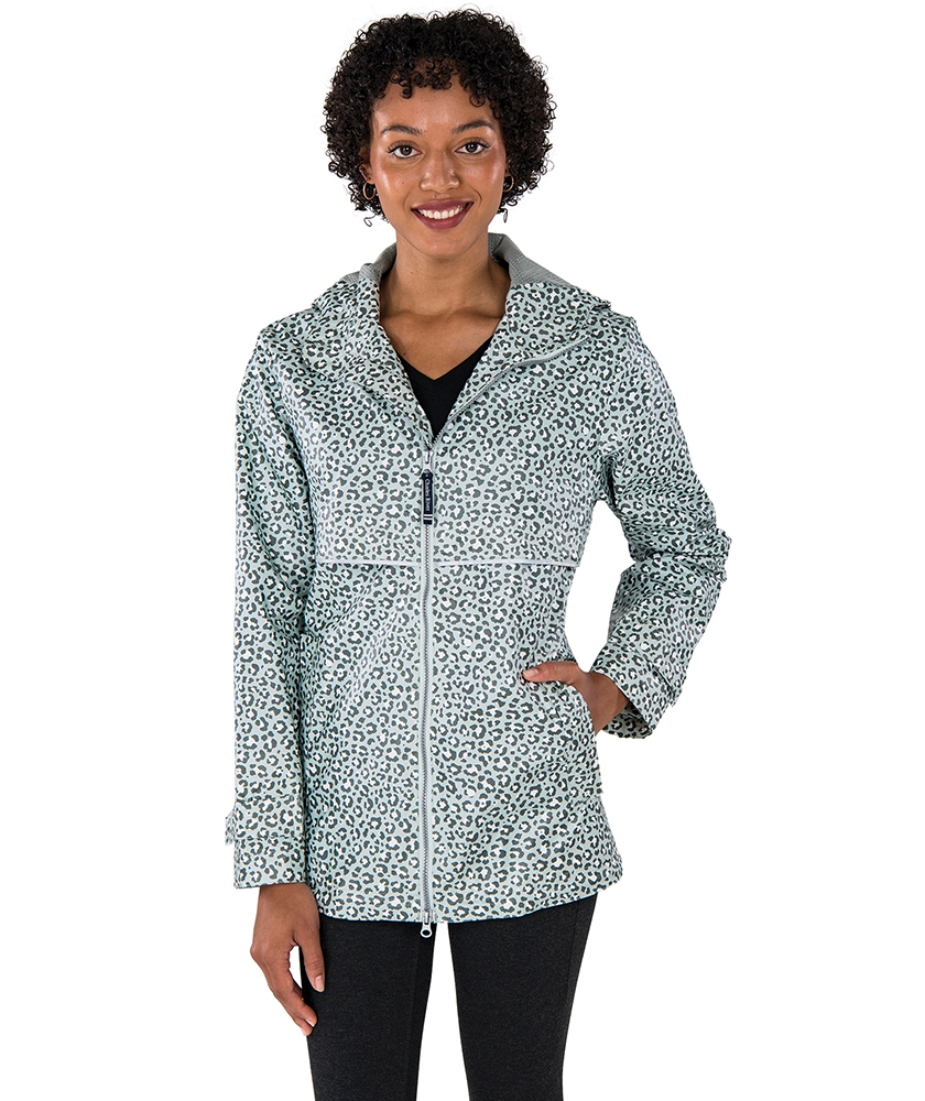 Charles River Women's New Englander Rain Jacket-Grey Snow Leopard